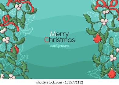 Vector sketching illustrations. Hand drawn Christmas background with mistletoe. Each object can be changed and moved for your design. 