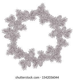 Vector sketching illustrations. Hand drawn Christmas wreath of fir branches. Each object can be changed and moved for your design.