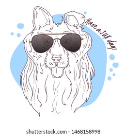 Vector sketching illustrations. Portrait of a cute dog in glasses. Isolated objects for your design. Each object can be changed and moved.