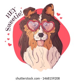 Vector sketching illustrations. Portrait of a cute dog in glasses. Isolated objects for your design. Each object can be changed and moved.