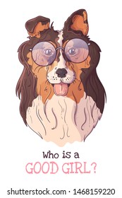 Vector sketching illustrations. Portrait of a cute dog in glasses. Isolated objects for your design. Each object can be changed and moved.