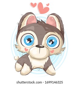 Vector sketching illustrations. portrait of a cute siberian husky dog
