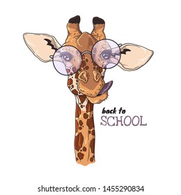 Vector sketching illustrations. Portrait of funny giraffe in custom glasses. Isolated objects for your design. Each object can be changed and moved.