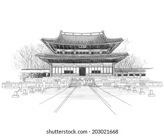 Vector Sketching of Korean Traditional Palace, Gung.