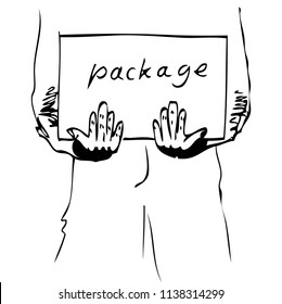 vector sketchy body part man hold a cardboard package