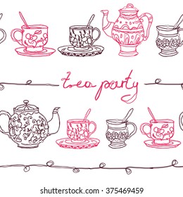 Vector sketchy doodles  tea party seamless pattern