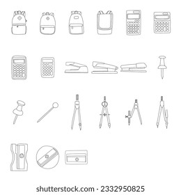 Vector sketchy hand drawn stationary set isolated on white. Doodle office and school things.