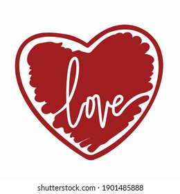 Forma de corazón esquemática vectorial con letras de amor.Ilustración vectorial.