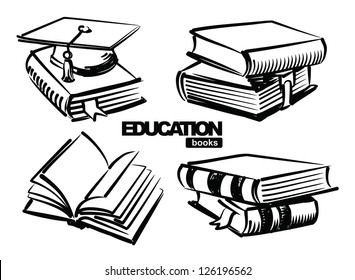 vector sketchy illustration of books on white