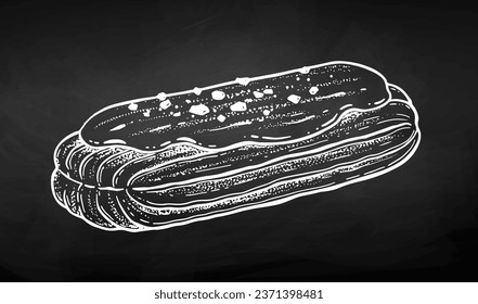 Vector sketchy illustration of eclair on chalkboard background