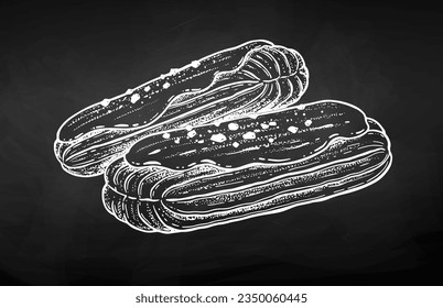 Vector sketchy illustration of eclairs on chalkboard background