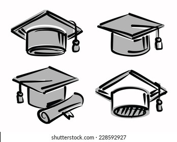 vector sketchy illustration of graduation cap on white