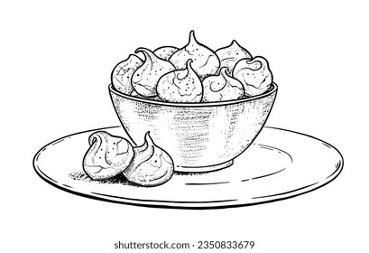 Vector sketchy illustration of meringue cookies on plate