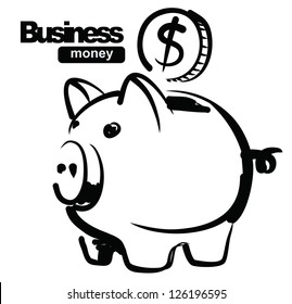 vector sketchy illustration of piggy bank on white