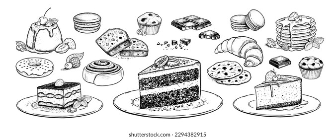 Vector sketchy illustrations set of desserts and sweet food