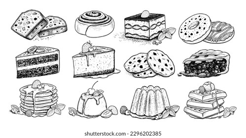 Ilustraciones vectoriales conjunto de postres y comida dulce