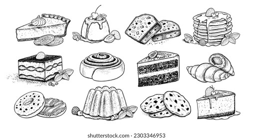 Ilustraciones vectoriales conjunto de postres y comida dulce