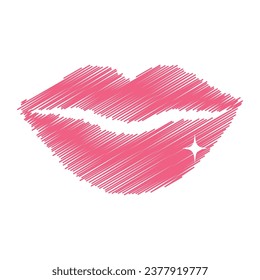 Vector sketchy style red lips kiss on white background.