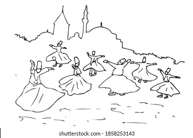 Vector sketchy sufi dancer, turkey
