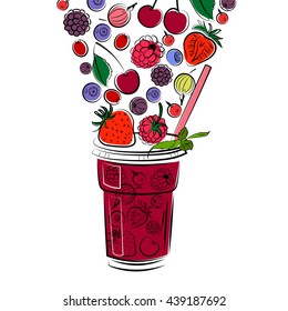 Vector sketh illustration of berries smoothie.