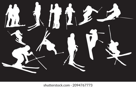 Vektorgrafik von Skiseeis, Schwarz-Weiß-Set
