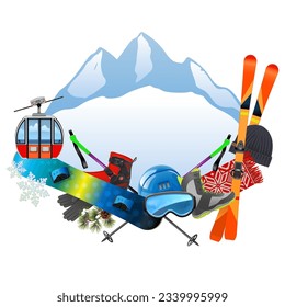 Vector Ski Resort with Mountains Concept isolated on white background