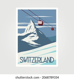 vector of ski resort in switzerland travel poster vintage illustration design with The bold pyramid of the Matterhorn mountain