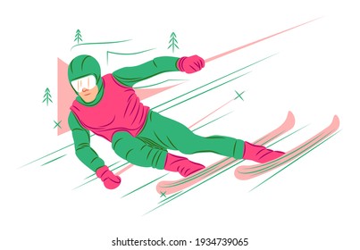 Vector skier in shadow of sharp lines style