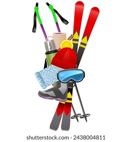 Vector Skiing Concept with Accessories isolated on white background