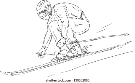 vector - skiing downhill race - isolated on background