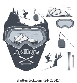Vector skiing labels and design elements