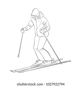 Vektorillustration Skifahrer, Skizze, handgezeichnet