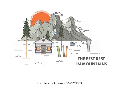 Vector skiing,snowboarding illustration.