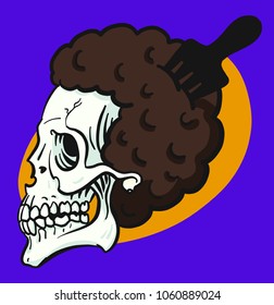 
Vector skull with afro hair and separate comb. tattoo and t-shirt template