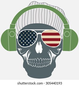 Vector skull artwork. skull with headphones. Vector Illustration