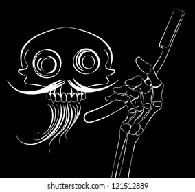 Vector skull barber tshirt design on the black background