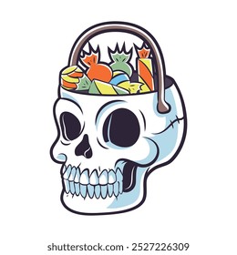 Vector Skull Basket Cartoon Retro Style Illustration Isolated