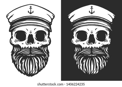 Vector skull with beard and captain hat