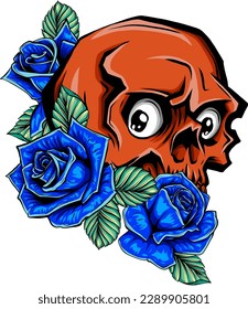 vector Skull with beautiful flower roses in vintage style isolated vector illustration