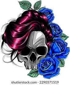 vector Skull with beautiful flower roses in vintage style isolated vector illustration