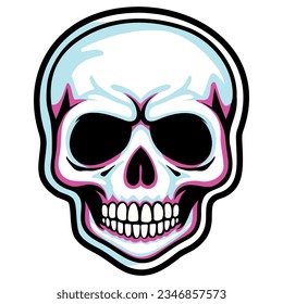 Vector skull with black outline halloween, tattoo and stickers