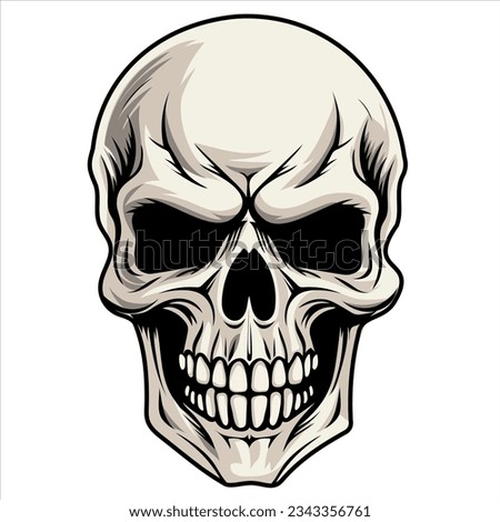 Vector skull with black outline halloween, tattoo and stickers