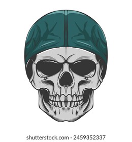 Vector skull with black outline , tattoo and stickers, isolated background