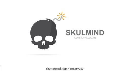 Vector skull and bomb logo combination. Explosion and dead symbol or icon. Unique danger and destruction logotype design template.
