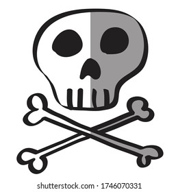 Vector skull with bone isolated on white background for logo, symbol, sign, design.
