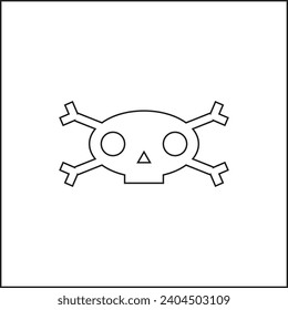 Vector skull with bones. Cartoon skull, contour flat style black color