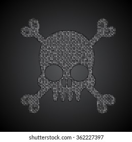 Vector skull with bones of silver sequins, glitters, sparkles, paillettes. Disco party, light music with shiny sequin. Silver dots glitter texture. Metallic glowing. Pirate flag concept. Jolly Roger.