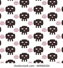Vector skull brown and pink pattern. Pixel texture. Simple illustration