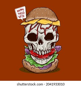 vector de hamburguesa craneal para halloween evento ilustración de afiche