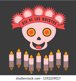 Vector skull with candles and flowers  on dark background